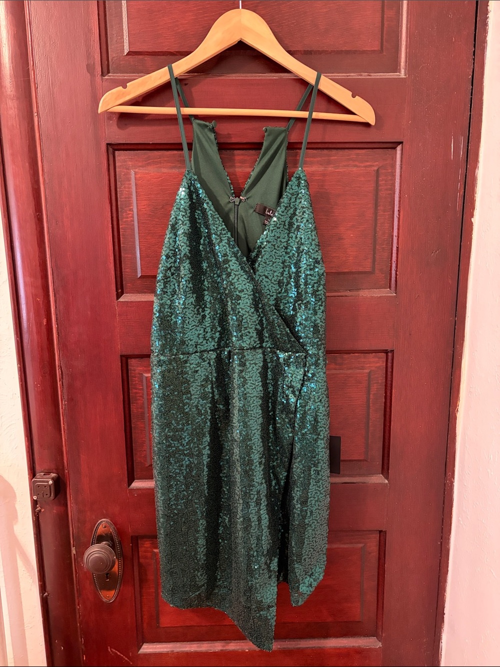 Lulu's Emerald Green Sequin Wrap Mini Dress